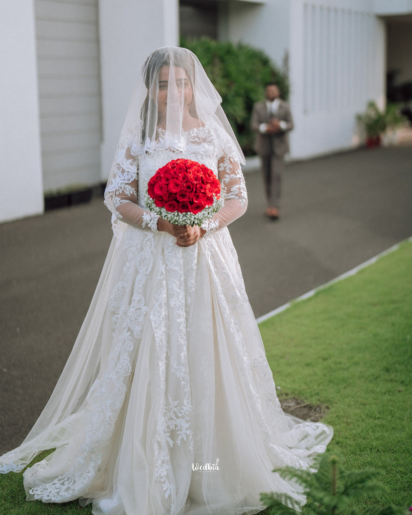 Threadwork Lace Gown with empirical cut Aline