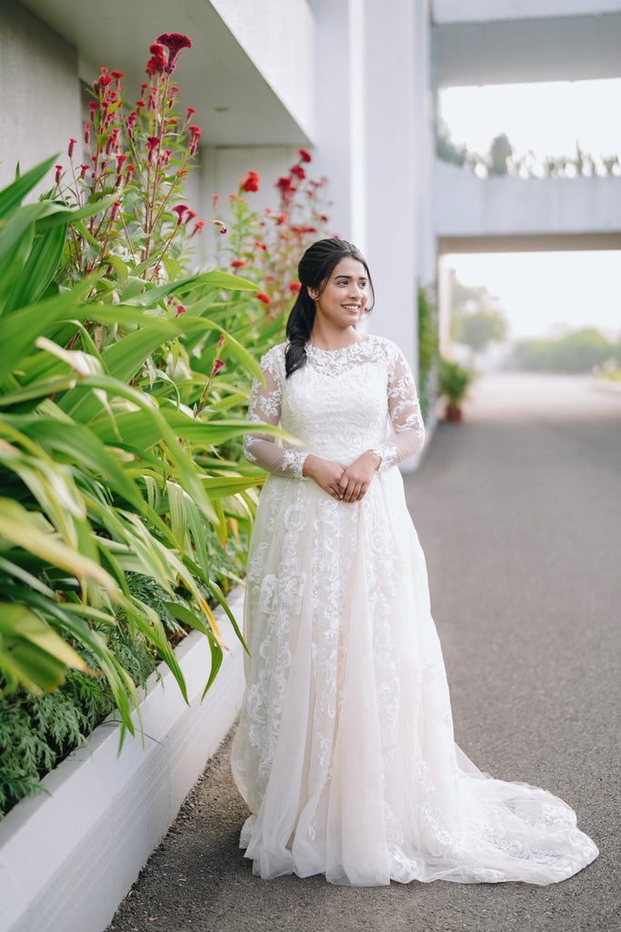 Threadwork Lace Gown with empirical cut Aline
