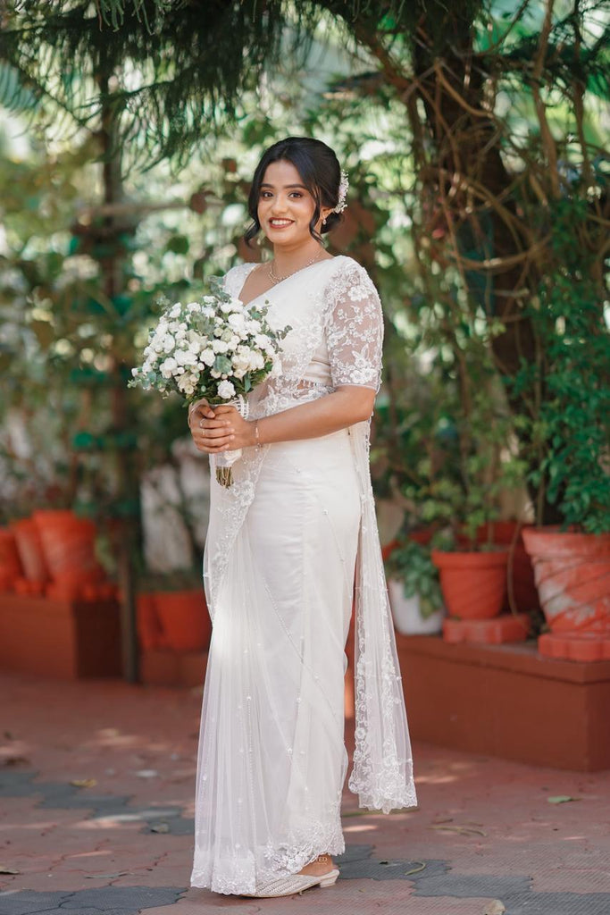 Elegant Saree with Beaded Border and Sleeve Embellishments