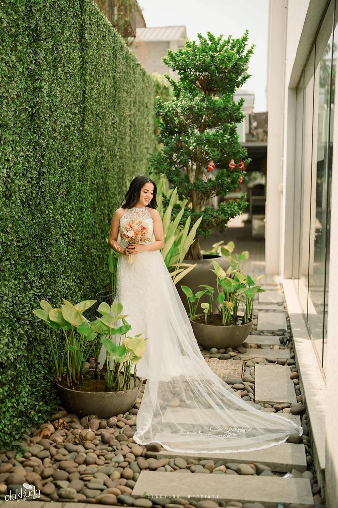 Fully Beaded Floral Mermaid Gown with Halter Neck