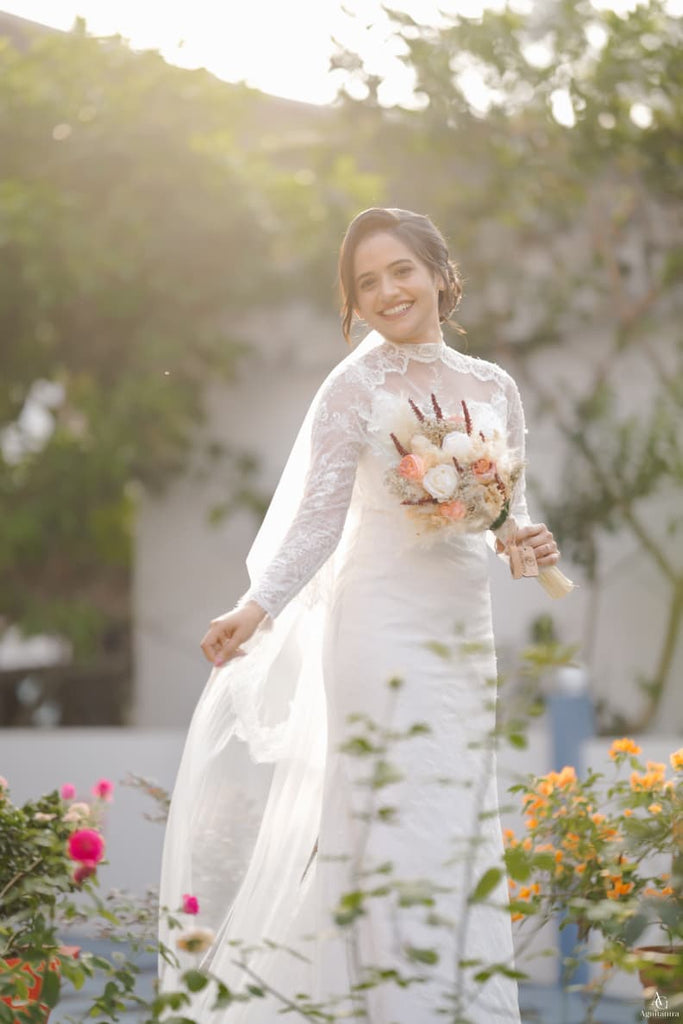 Royal Wedding Gown with Lace Sleeve & Neckline Detailing