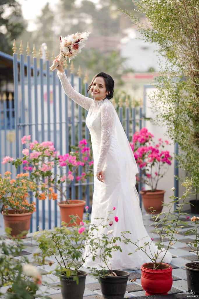 Royal Wedding Gown with Lace Sleeve & Neckline Detailing