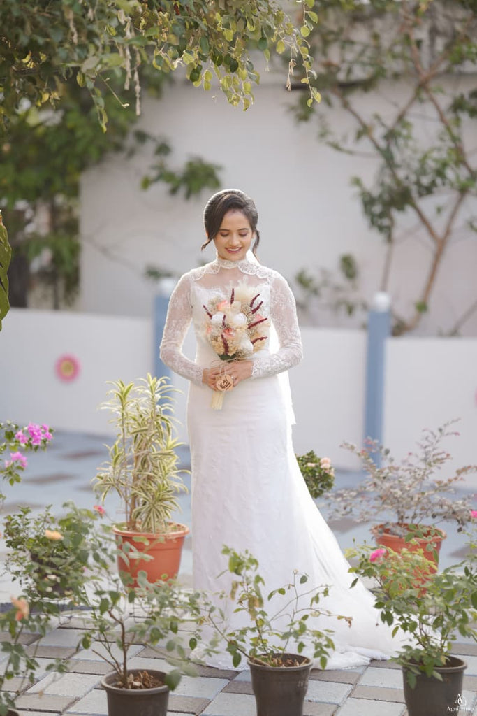 Royal Wedding Gown with Lace Sleeve & Neckline Detailing