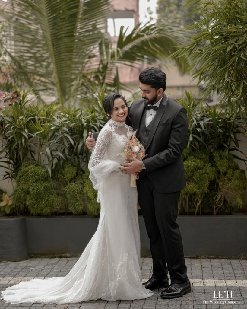 Royal Wedding Gown with Lace Sleeve & Neckline Detailing