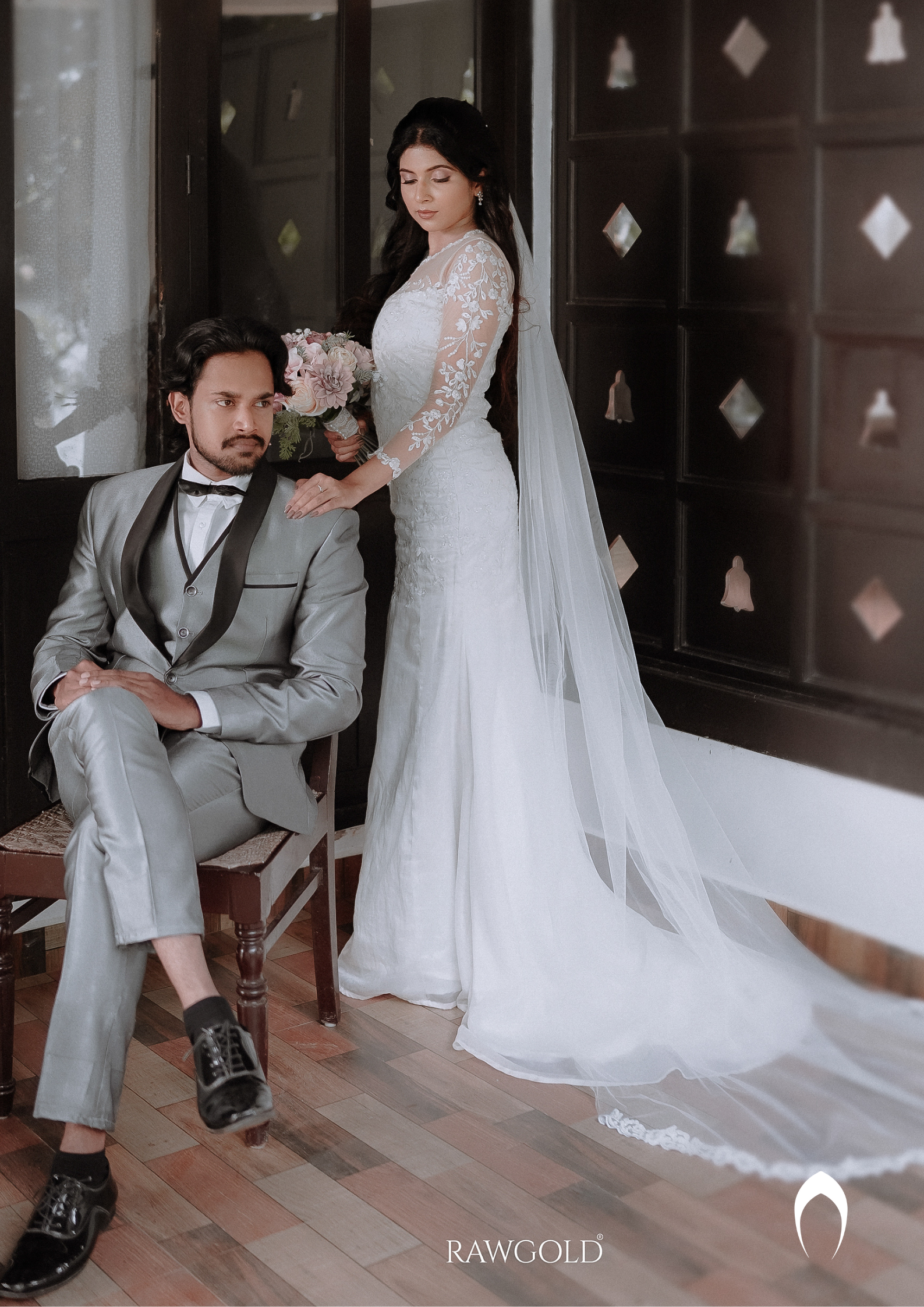 Signature Christian bridal mermaid A line gown in net with classic