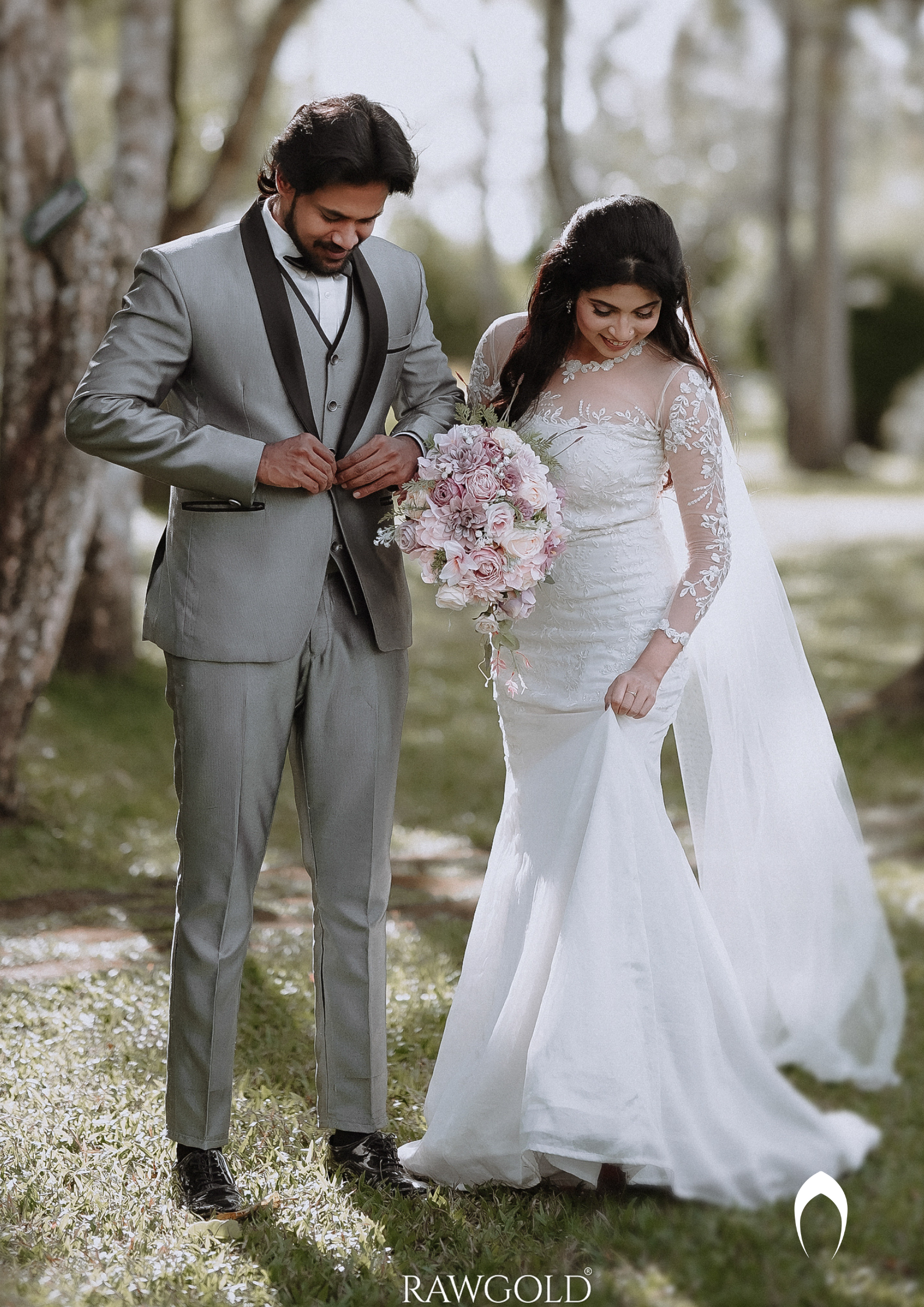 Signature Christian bridal mermaid A line gown in net with classic