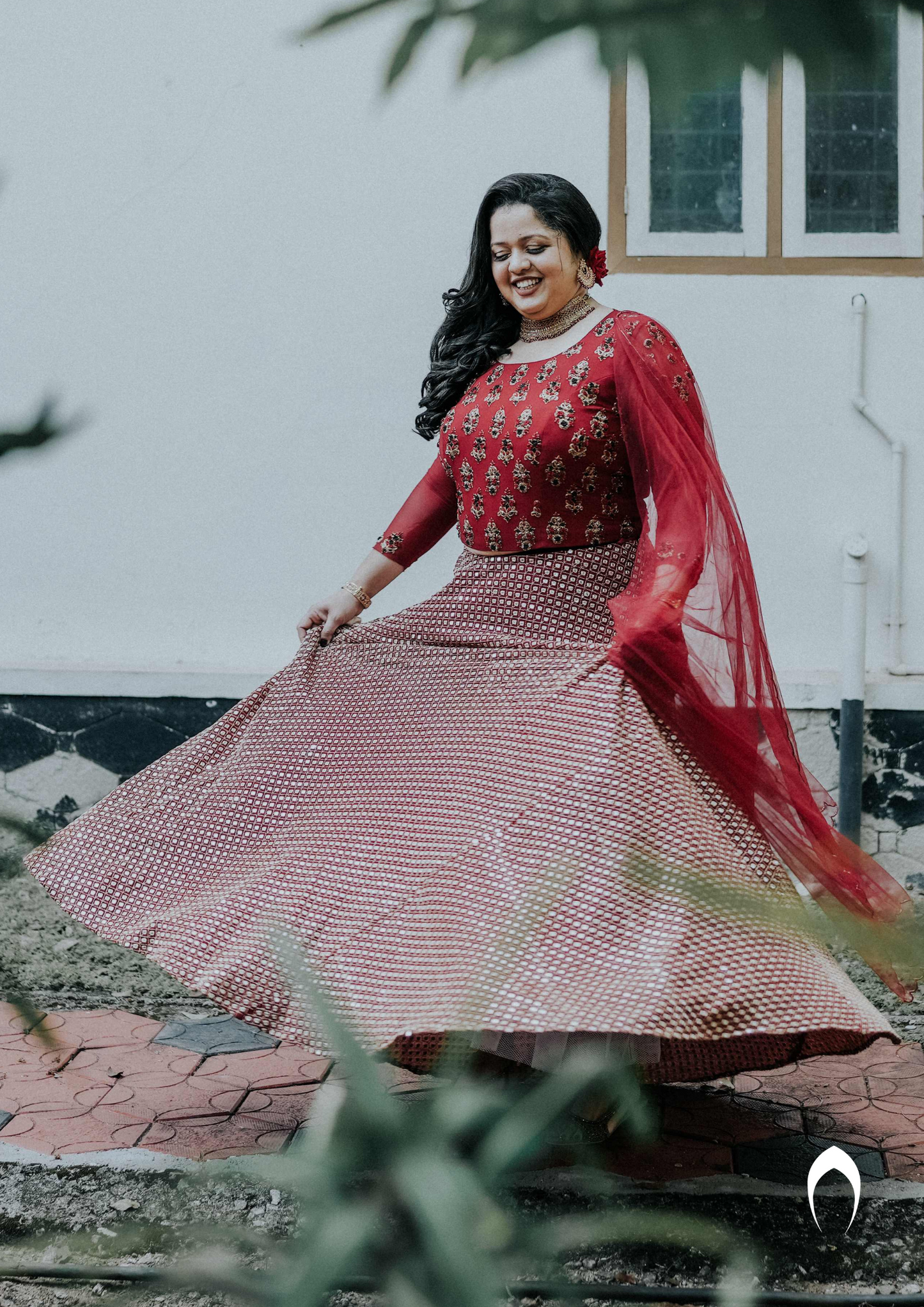 Signature bridal hand embroidered red lehenga