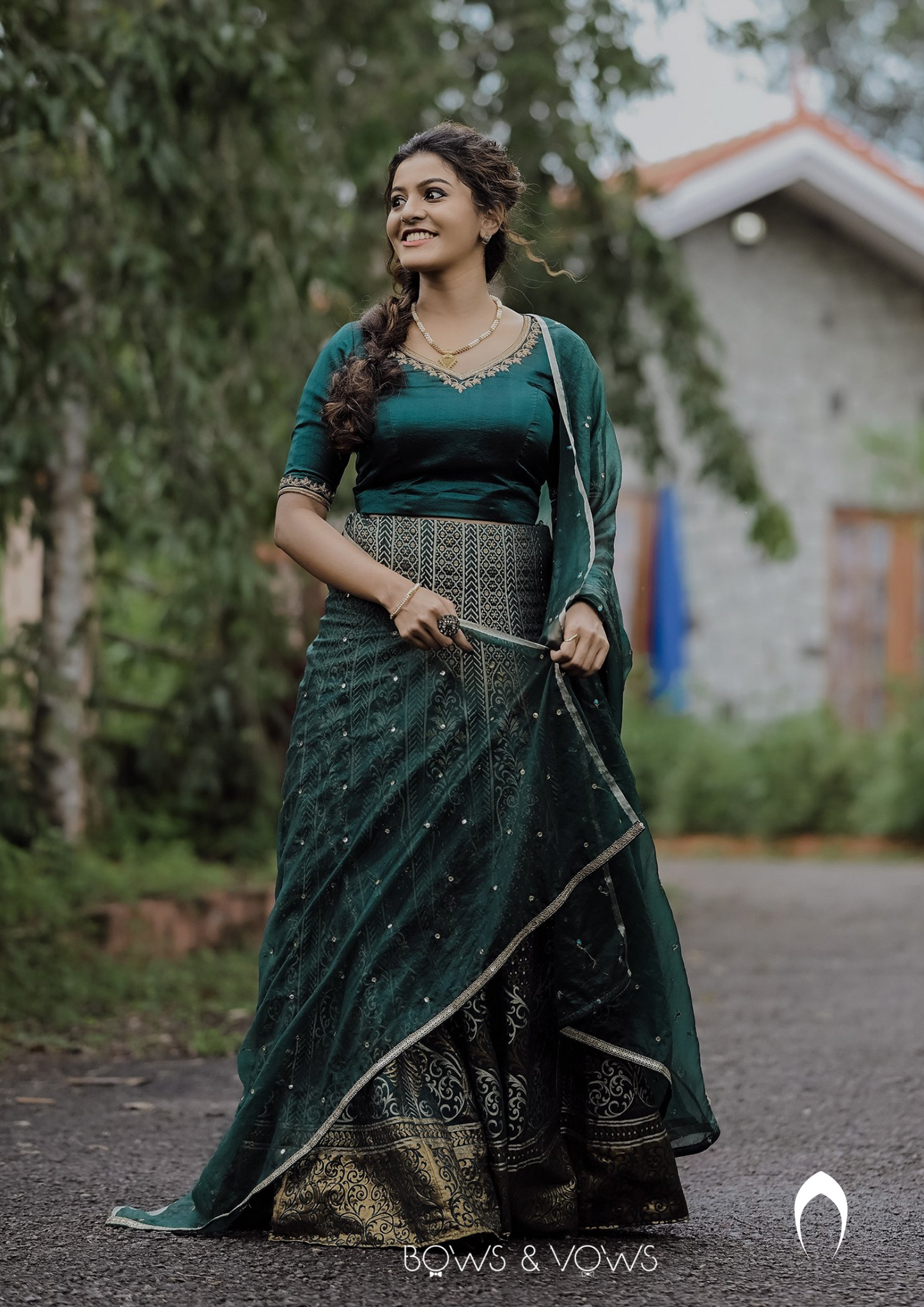 Signature bridal deep green banarasi lehenga with classic hand embroidery