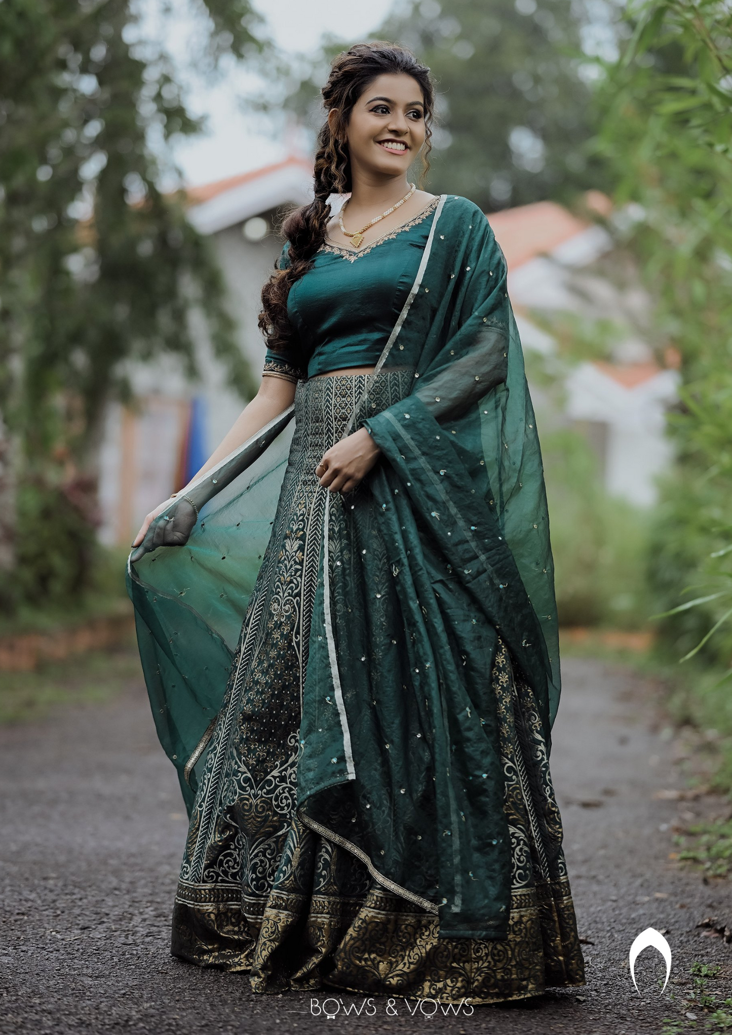 Signature bridal deep green banarasi lehenga with classic hand embroidery