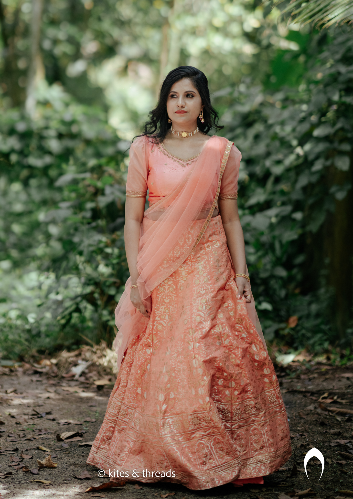 Signature bridal  banarasi lehenga in peach with classic hand embroidery