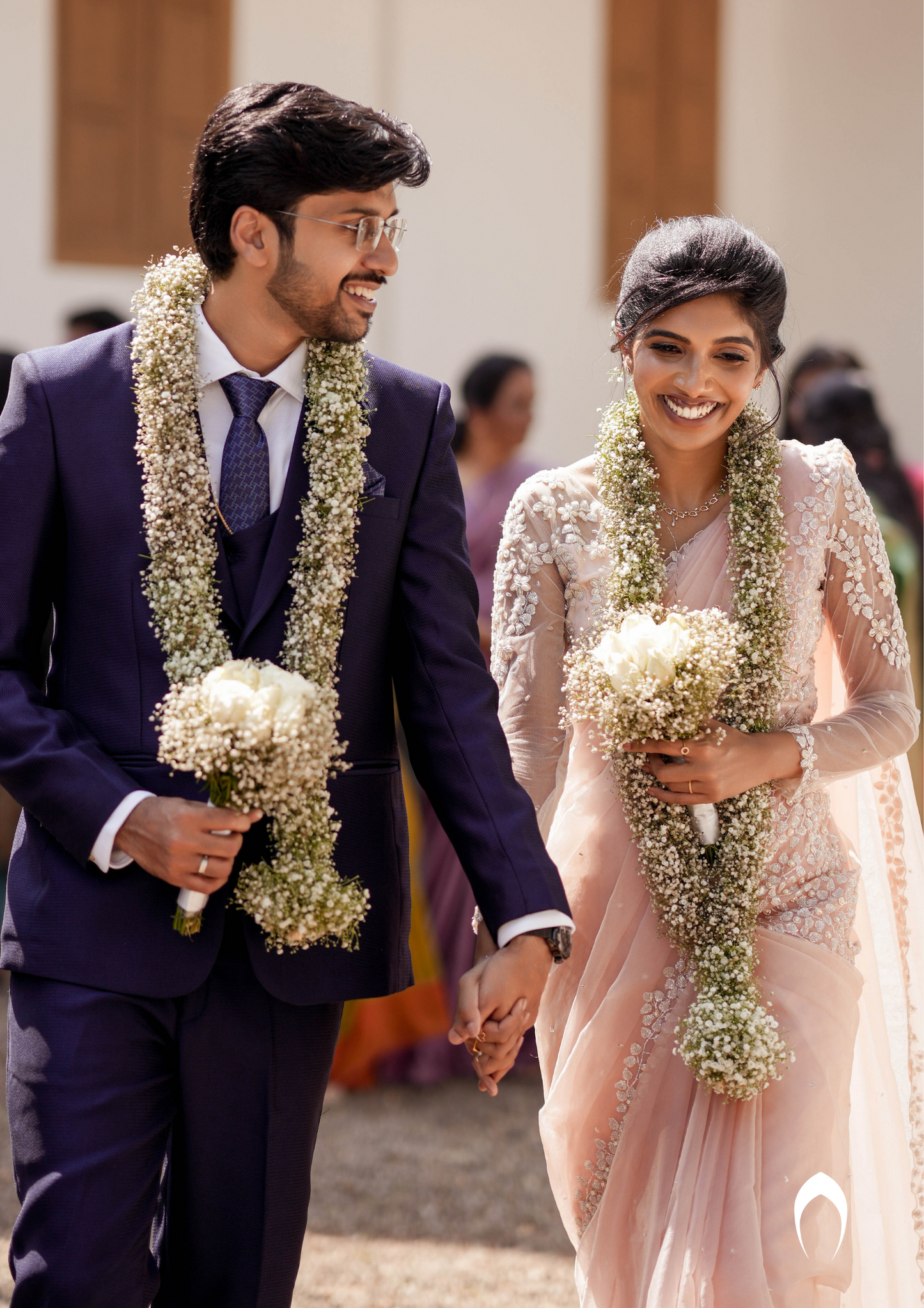 signature Christian bridal hand embellished blush saree in net
