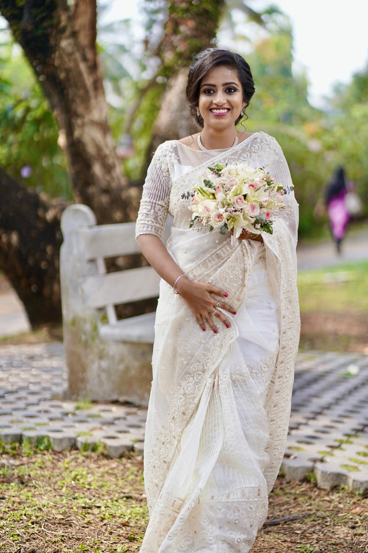 Silver White Saree Christian Wedding Dress Archives - myMandap