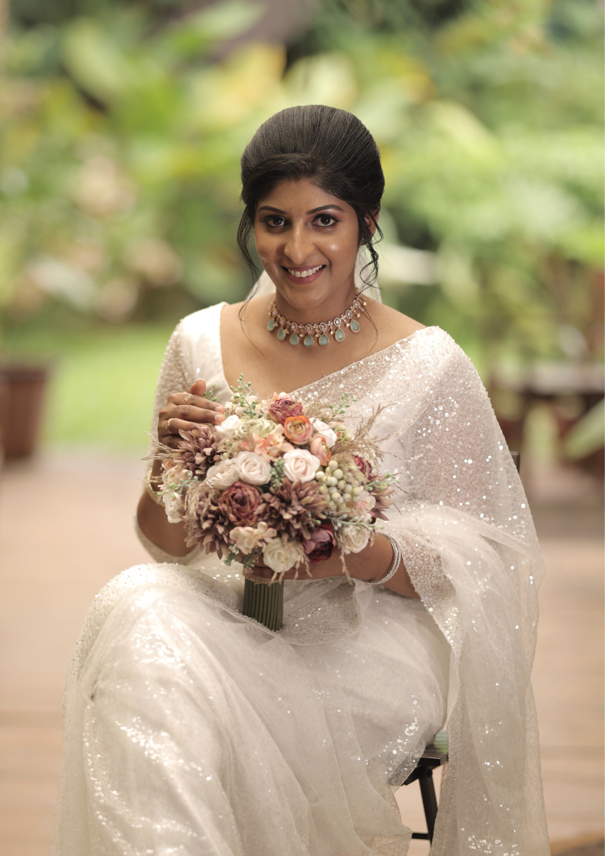 Signature Christian Bridal Saree In Embellished Net With Sugar Bead And Sequin Work