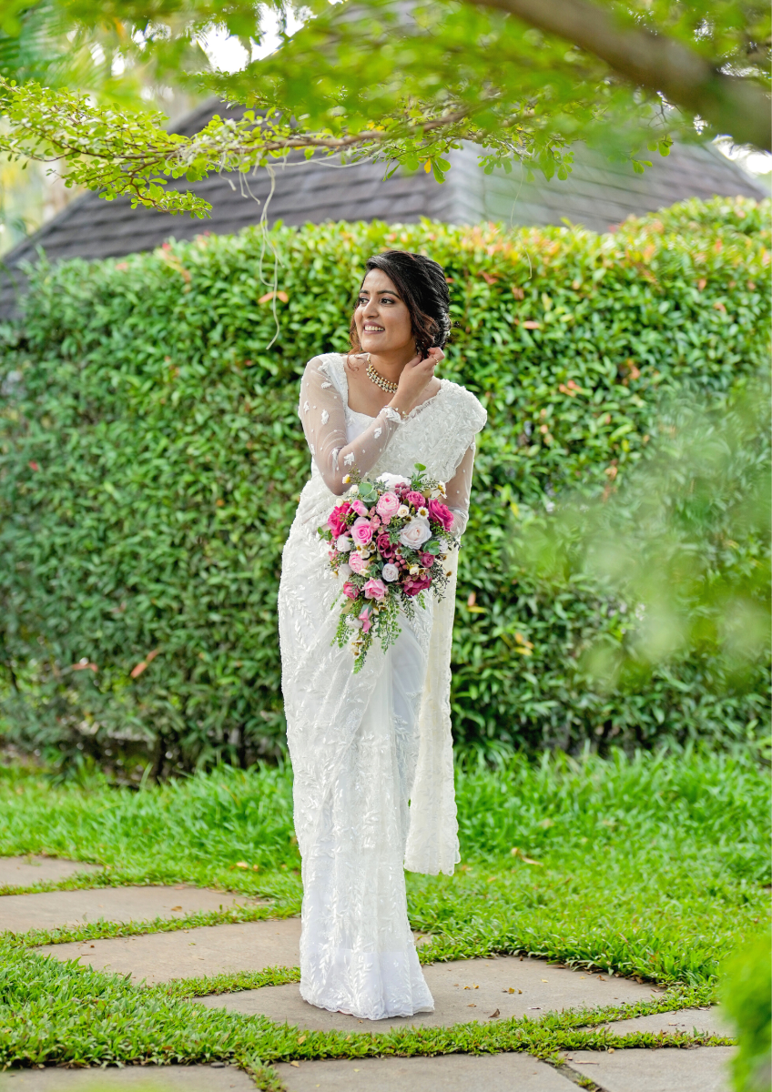 Signature Christian Bridal Saree In Embroidered Net with Sugar Bead Embellishment