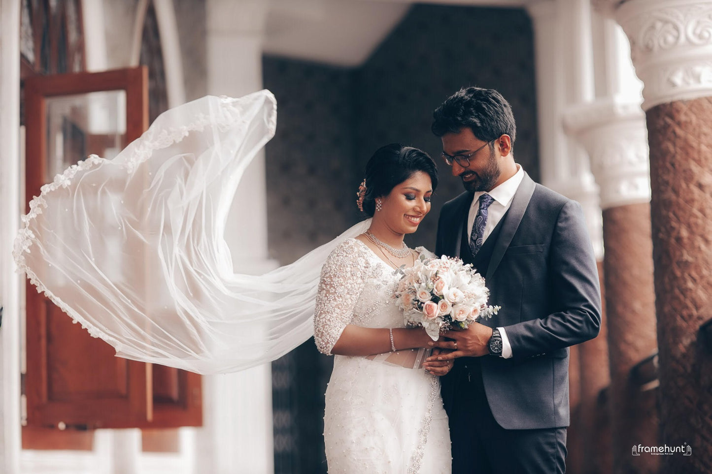 Signature Christian bridal off-white double net Saree made for Bride Sara