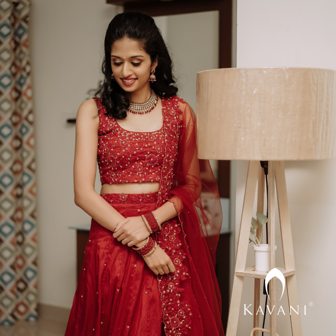 Signature bridal Deep Red Hand Embellished Lehenga On Raw Silk – Kavani ...