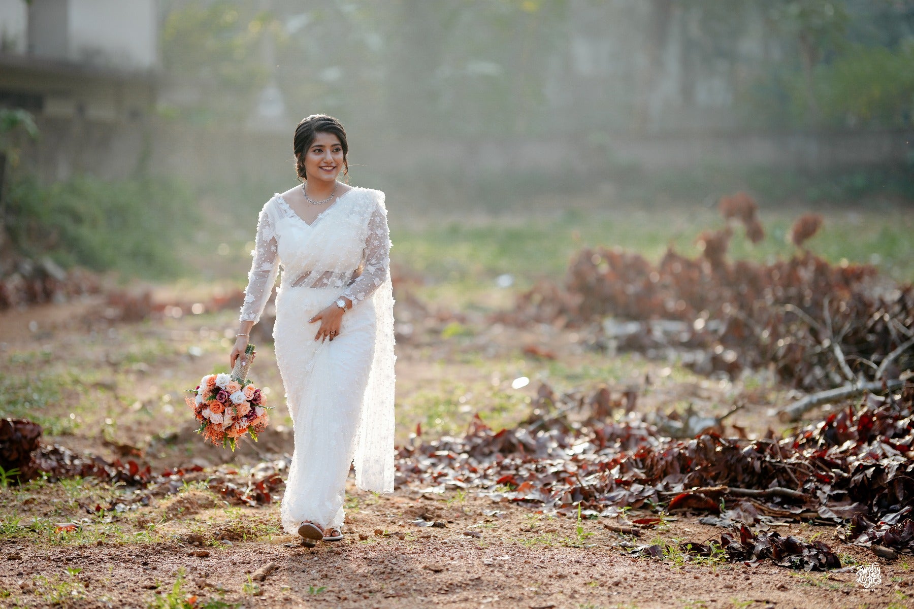 Shaded Flamingo Flower Organza Saree – Picchika