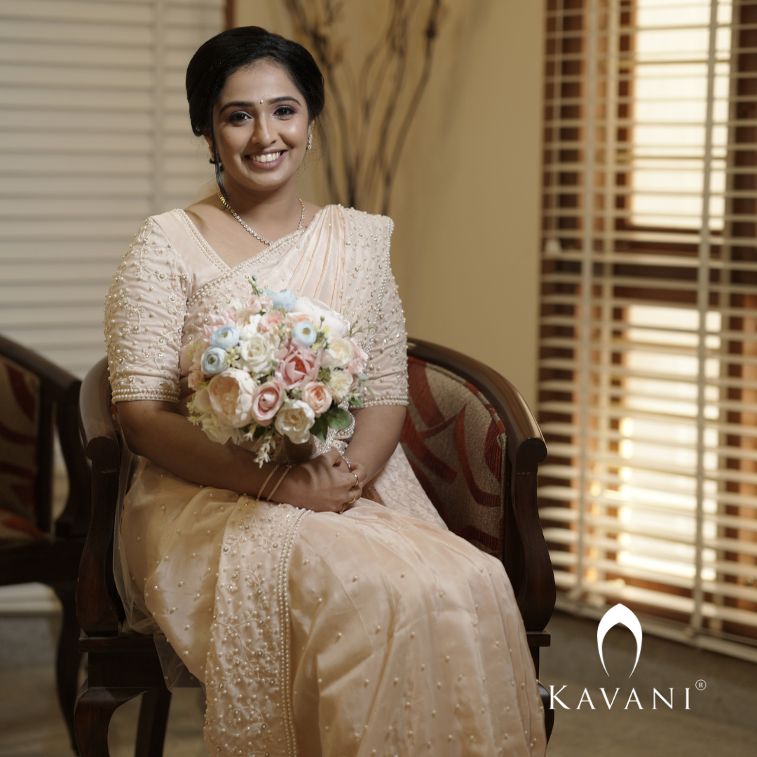 Signature Christian Bridal Saree Handcrafted for Bride Sheryl – Kavani  Bridal Wear