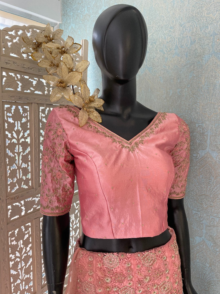 Signature bridal Embroidered Net Lehenga In Dusty Peach Shade