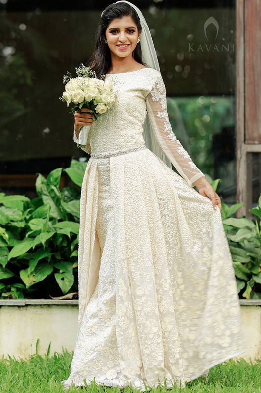 signature christian bridal gown with emperical cut and thread work