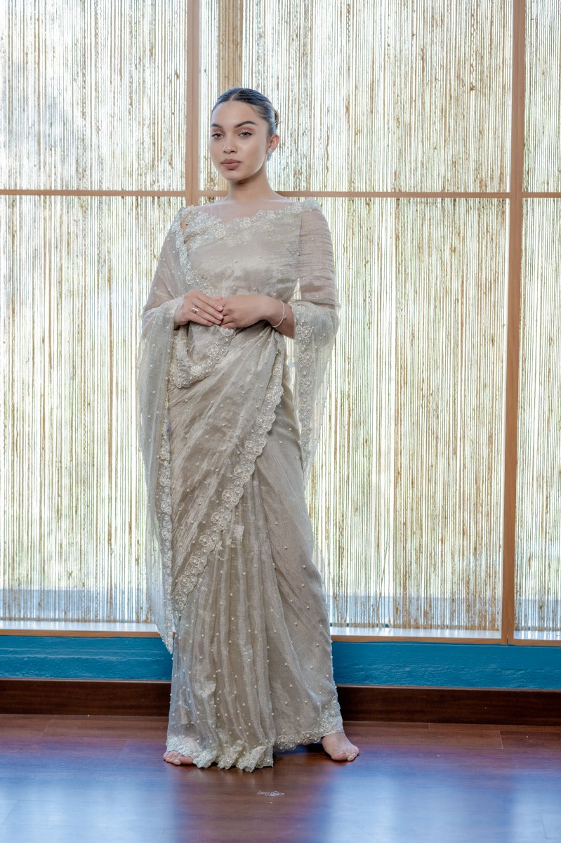 Gold Silver Tissue Silk Saree - Mirra Clothing