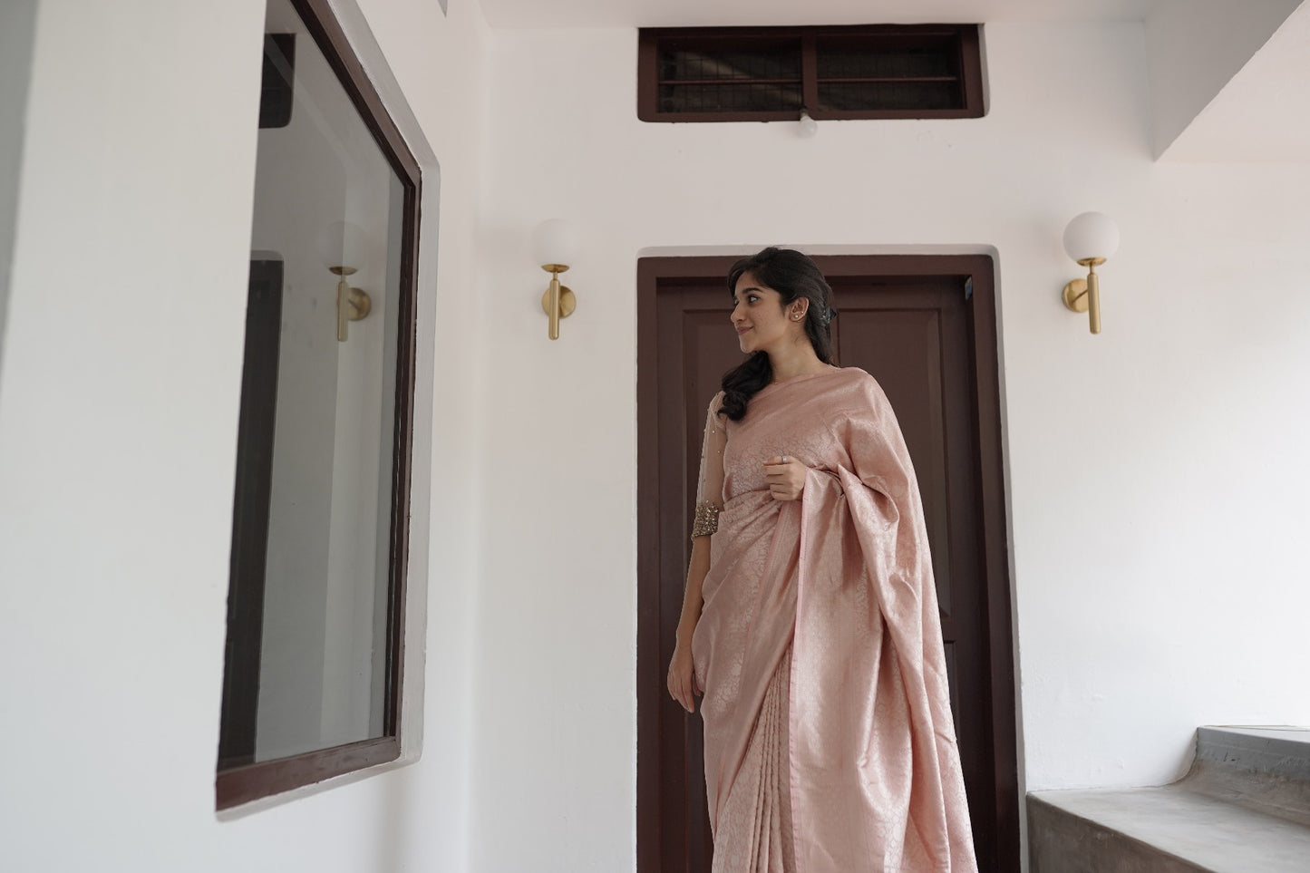 Signature bridal banarasi saree in Blush Pink with jeri work