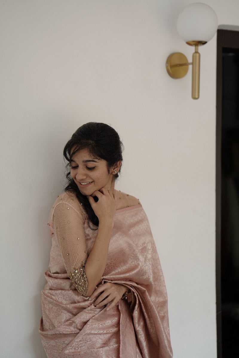 Signature bridal banarasi saree in Blush Pink with jeri work