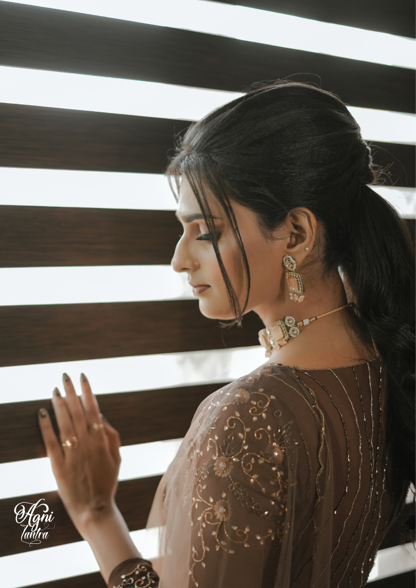 Signature bridal deep brown hand embroidered Lehanga In Georgette