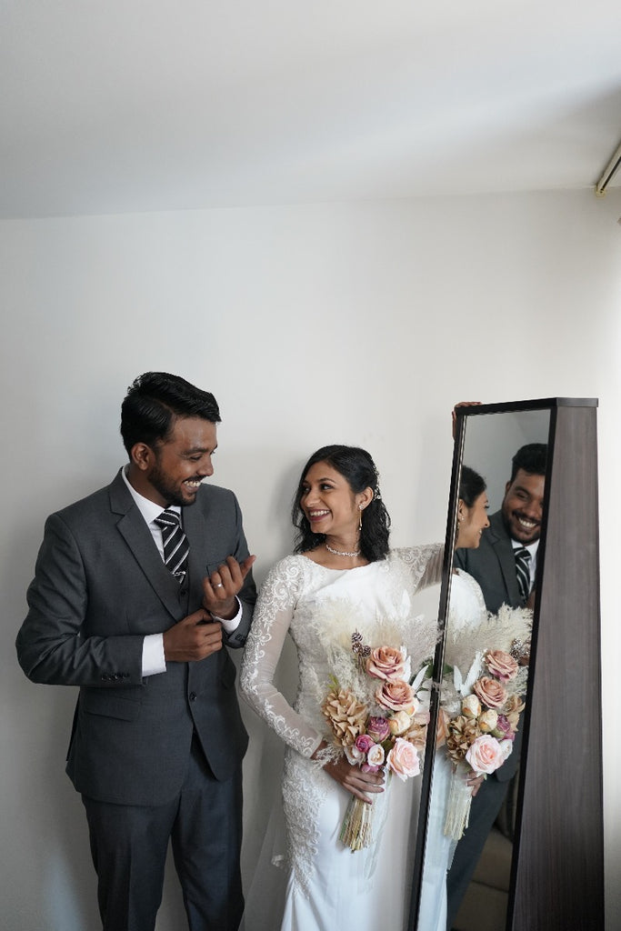 Signature Christian bridal Mermaid Sheath Gown In Matt Spandex Carried By Bride Anju