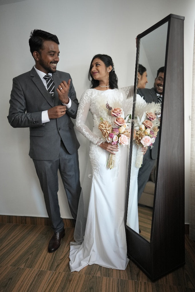 Signature Christian bridal Mermaid Sheath Gown In Matt Spandex Carried By Bride Anju