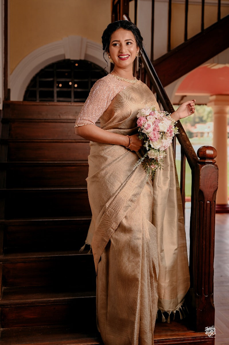 Signature bridal kanjivaram saree in Nude Green Shade with Jeri Fully Woven