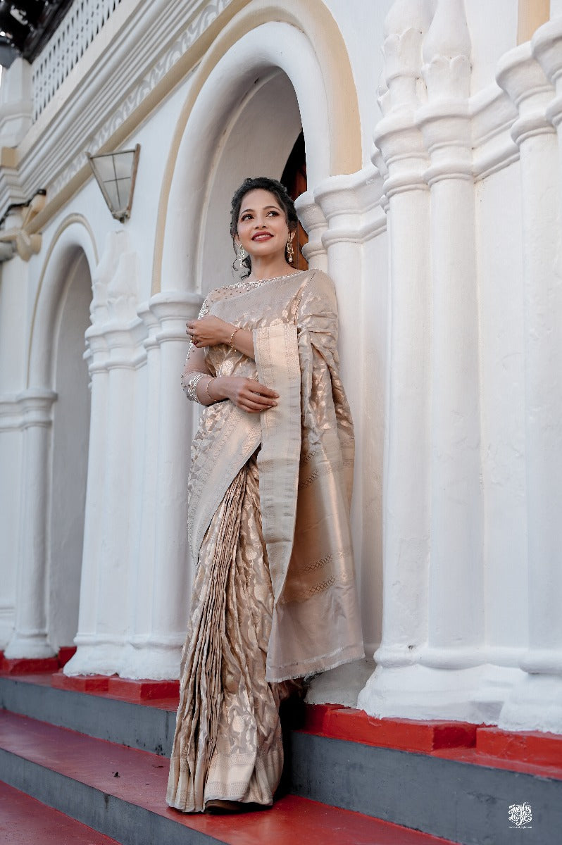 Signature bridal banarasi saree in nude Shade Intricately Jeri Woven