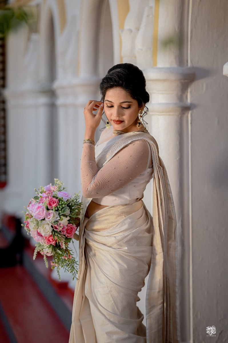 Signature bridal banarasi saree in Off-white Shade Intricately Jeri Woven