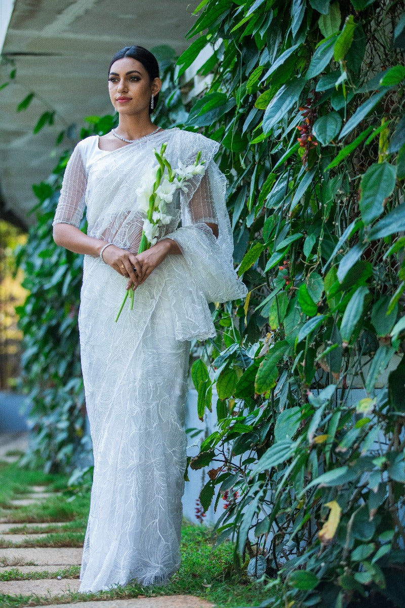 Christian white wedding sarees online shopping | Christian bridal saree,  Bridal dress fashion, Girls ruffle dress